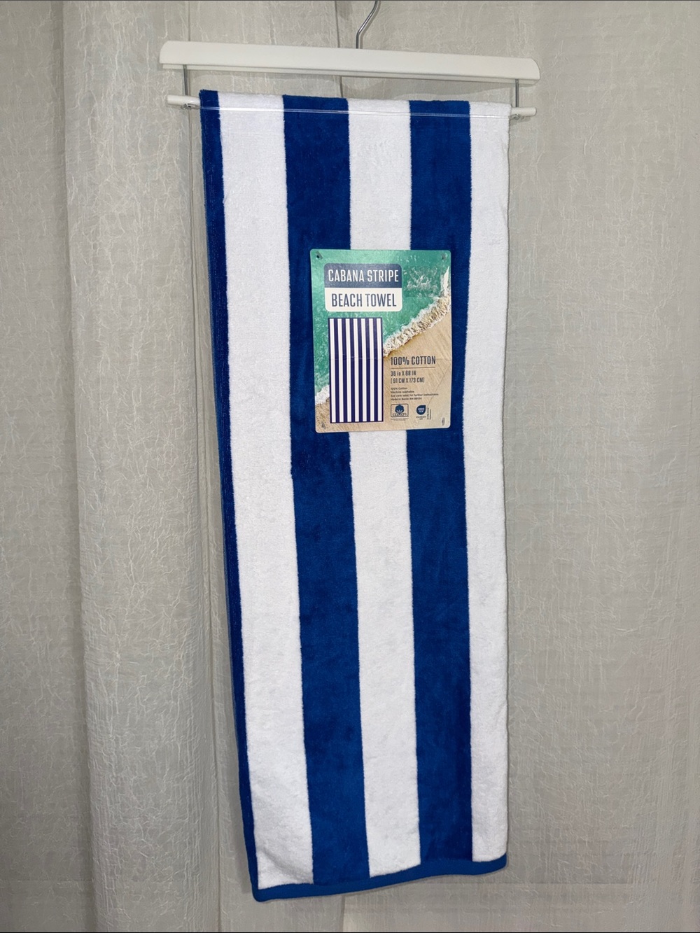 Royal Blue White Cabana Stripe Large Cotton Beach Towel